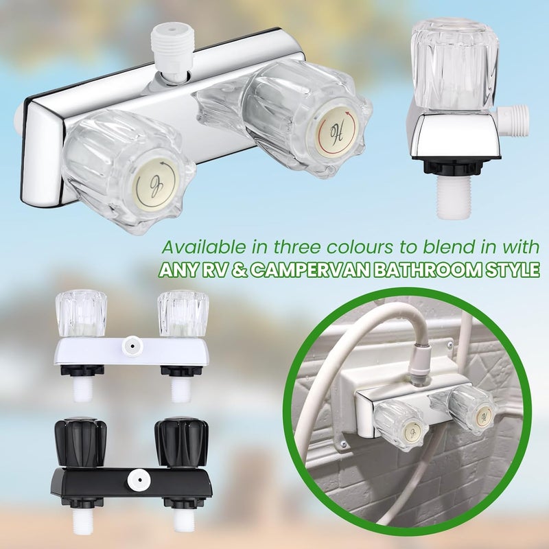 gcbcrit RV Shower Faucet, Dual-Handle Camper Shower Faucet with Acrylic Knobs, 4" RV Shower Valve Diverter, RV Outdoor Shower for RV, Camper Van, Outside and Inside Bathroom Shower (Chrome) - Image 5